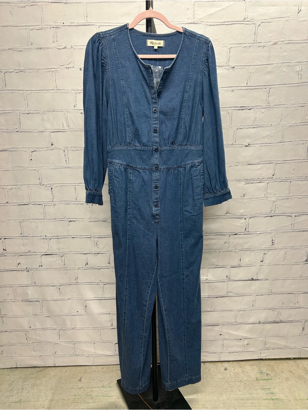 Madewell Blue Button-Front Denim Jumpsuit